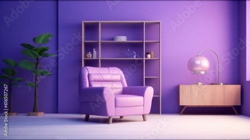 A modern design interior in Very Peri  presenting a violet room with a chair Ganerative AI