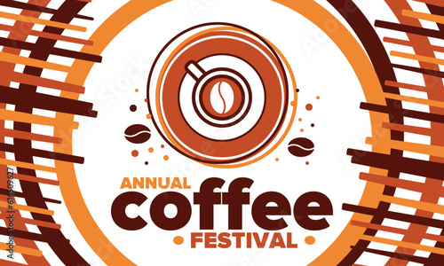 Coffee Festival. For coffee lovers. Event for professionals in the coffee industry. Cafes, restaurants and coffee roasters. Trainings for baristas from staff schools. Creative Illustration. Vector