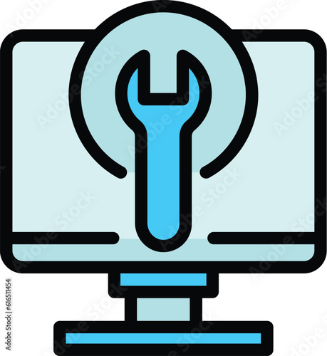 Instrument repair computer icon. Outline Instrument repair computer vector icon for web design isolated on white background color flat