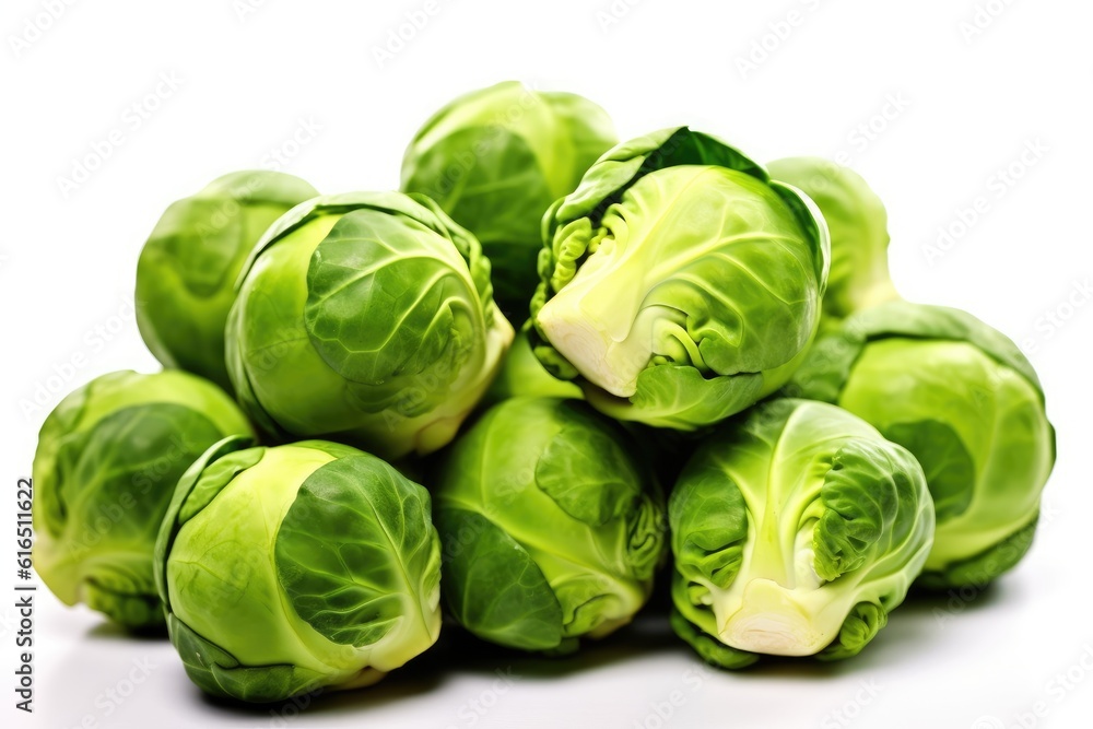 Fototapeta premium Brussels sprouts on white background. Generative AI