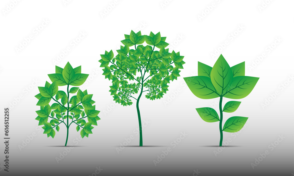 Fototapeta premium Green tree with green leaves. Beautiful and realistic Tree design with green leafage on a gradient background. Vector.