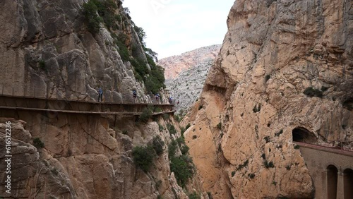 Panoramic landscape views looking over the El Chorro gorge from the El Caminito del Rey walkway 