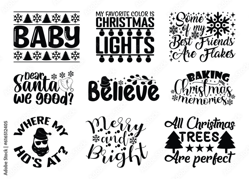 Christmas T shirt Design Bundle, Quotes about Christmas Day, Christmas T shirt, Christmas typography T shirt design Collection