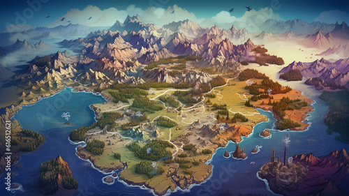 fantasy map game board illustration adventure element  generative ai