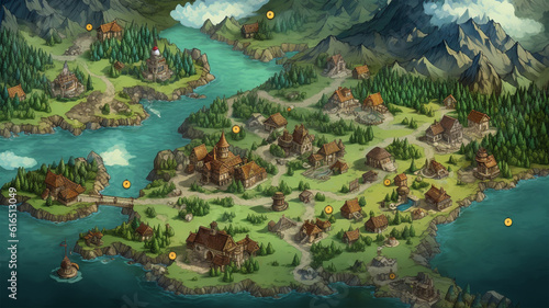 fantasy map game board illustration adventure element, generative ai