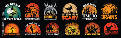 Halloween T shirt Design Bundle, Quotes about Halloween, Halloween T shirt, Halloween vintage T shirt design Collection