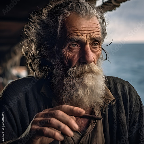 old man with beard and hand holding smoking cigarette © Subrata
