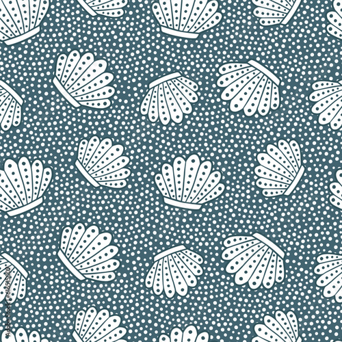 Sea shells with bubbles seamless vector on blue background