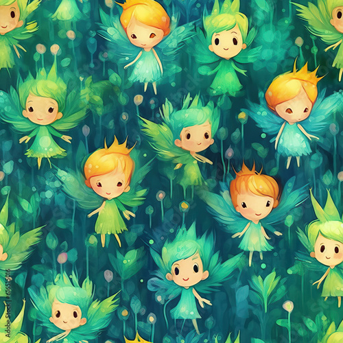 Fantasy fairies cute seamless repeat pattern