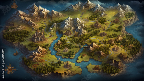fantasy map game board illustration adventure element, generative ai