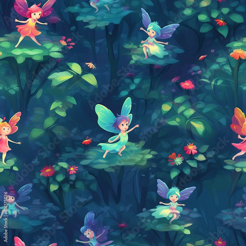 Fantasy fairies cute seamless repeat pattern © Roman