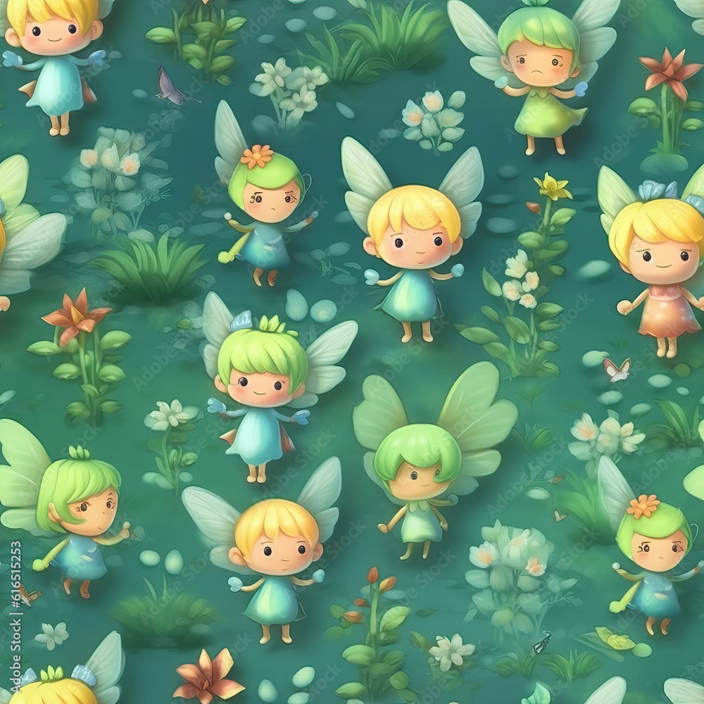 Fantasy fairies cute seamless repeat pattern Fantasy fairies cute seamless repeat pattern