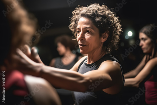 A fitness instructor leading a group exercise class, motivating participants to reach their fitness goals. Generative AI © Mihai Zaharia