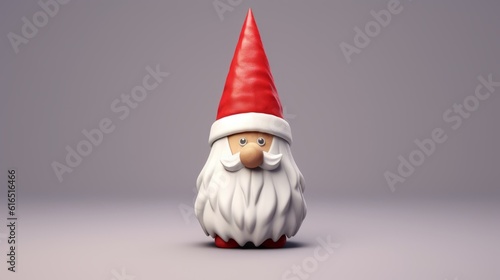 Generative AI Santa Claus figurine on a minimalistic gray background. The toy is in the center of the frame. Front view and copy spase. A greeting card with a Christmas gnome.