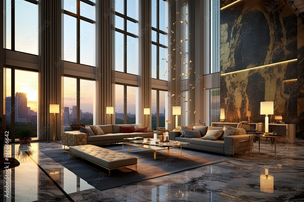 Image showcasing Stunning Lavish apartment interior design, marble floor, High ceilings ...