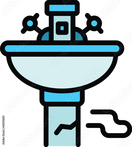 Broken sink icon. Outline Broken sink vector icon for web design isolated on white background color flat