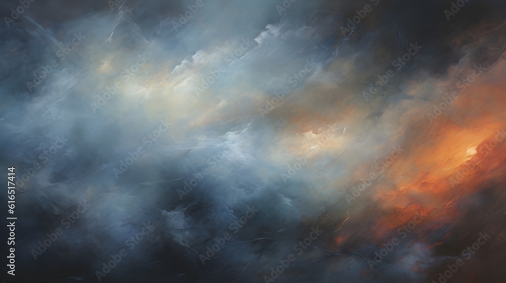 An abstract acrylic representation of a stormy sky, with swirling clouds, dramatic brushwork, and a dynamic interplay of light and dark. (Generative AI)