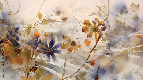 Artistic,abstract interpretation of wild flowers on a light background (Generative AI)
