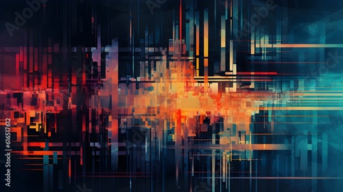 A digital glitch art piece featuring abstract patterns and distorted imagery, inspired by the aesthetic of technological malfunctions (Generative AI)