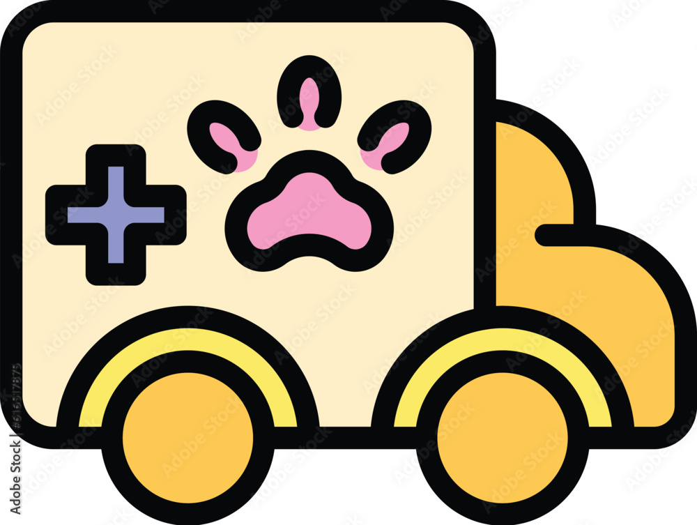 Veterinary clinic ambulance car icon. Outline Veterinary clinic ambulance car vector icon for web design isolated on white background color flat