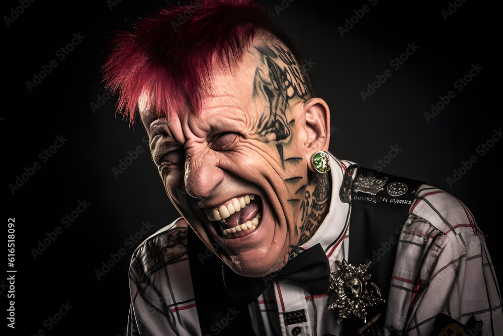Funny old man with a punk haircut and a punk outfit. Generative AI Funny old man with a punk haircut and a punk outfit. Generative AI