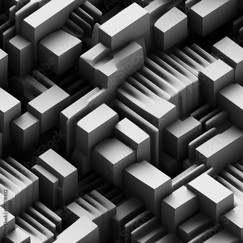 Monochrome abstract 3d seamless repeat futuristic pattern 