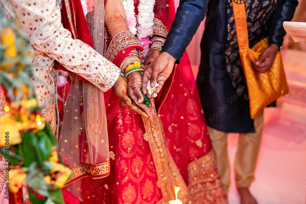Indian Hindu wedding ritual hands close up