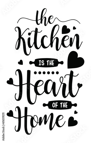 The kitchen is the heart of the home. T-Shirt print design, wall decor. 