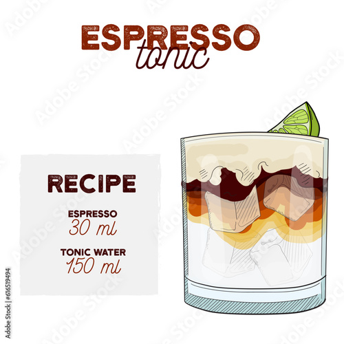 Espresso Tonic Cocktail Illustration Recipe Drink with Ingredients