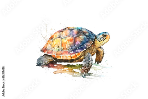 turtle drawn with colored watercolors isolated on a white background. Generated by AI.