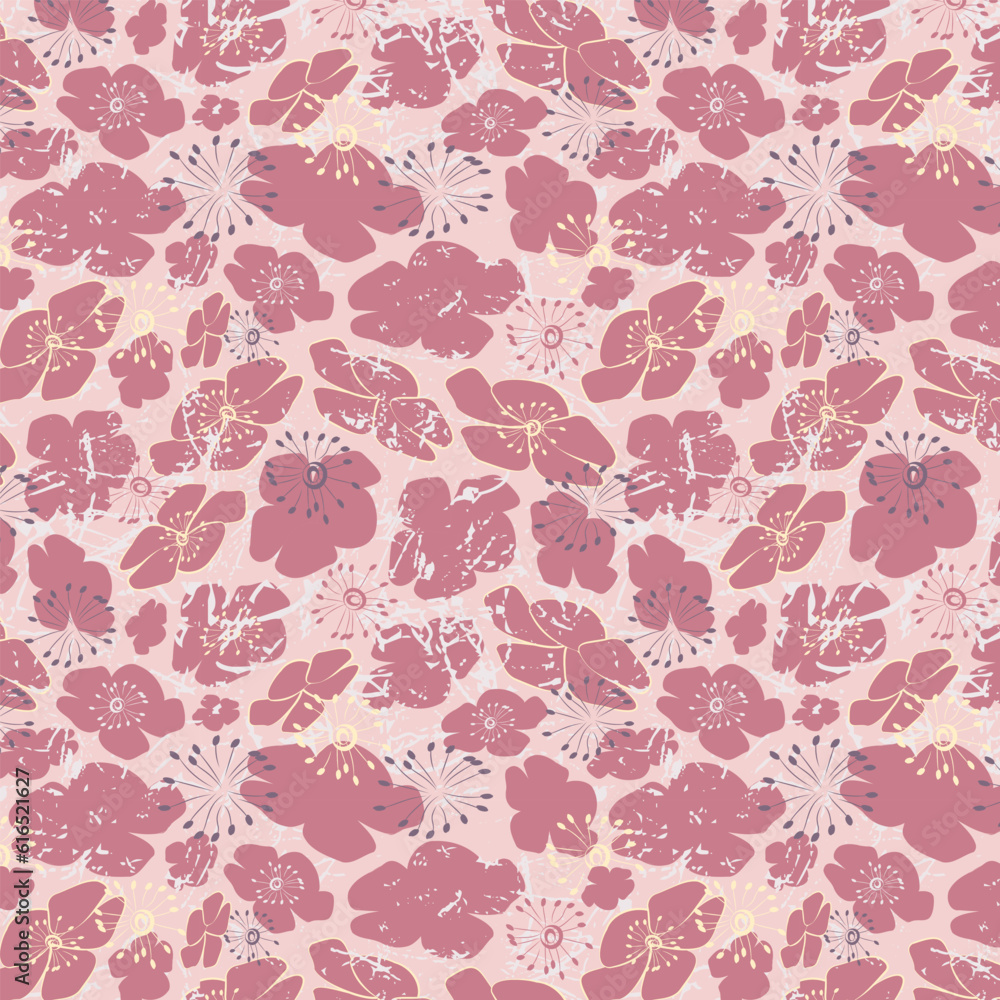 Buttercup flowers vector repeat pattern in pink color palette.
