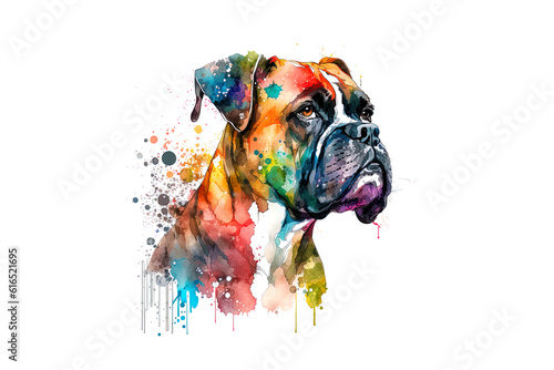 boxer dog breed is drawn with multi-colored watercolors isolated on a white background. Generated by AI