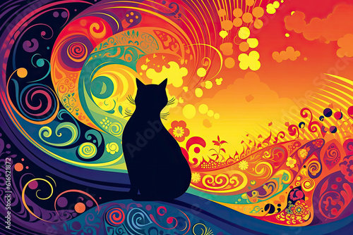 Abstract multicolored background with cats, beautiful wallpaper, AI Generated