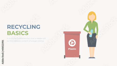 Recycling, container for plastic waste. A person sorts garbage. 