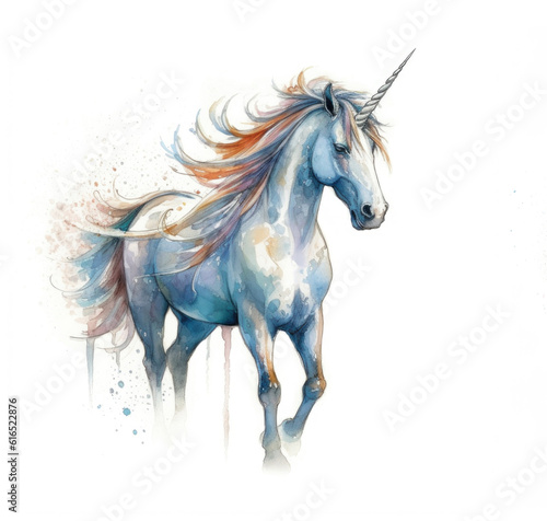 Watercolor unicorn isolated on white background. Watercolor illustration. Generative AI.
