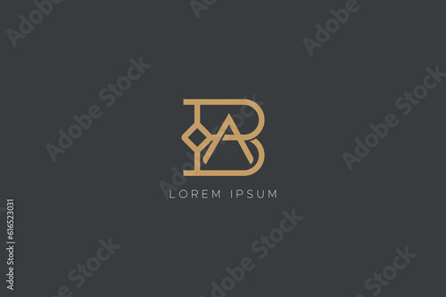 elegant ba letter illustration, ba letter golden logo design, ba golden lettering, ba luxury logotype
