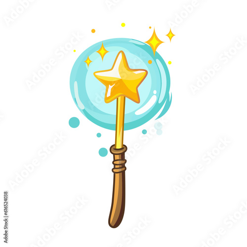 Magic wand cartoon vector illustration, Magic wand with a star at the end vector image, magic staff , stick or rod stock vector