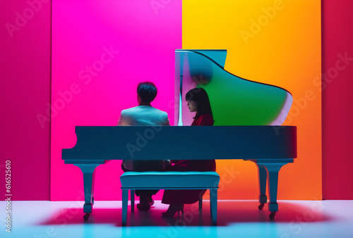 people piano music performance concept trend colourful modern art illustration. Generative AI.