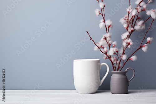 cup of tea and flowers winter colors