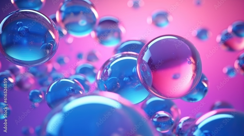 Blue and pink circular bubbles over a blue background