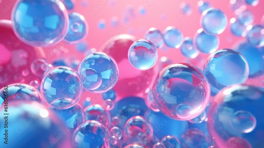 Blue and pink circular bubbles over a blue background