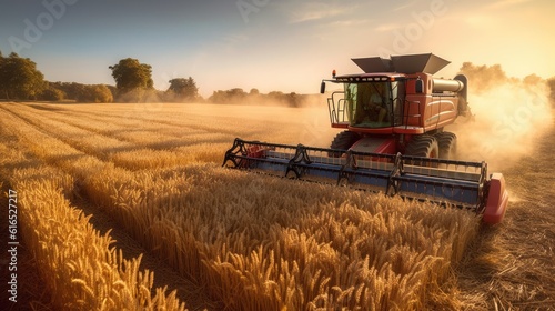 Modern harvester working in a wheat field