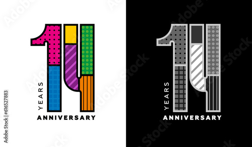 14th anniversary logo set, fourteen years badge, colorful logo for holiday event, invitation, congratulations, web template, flyer and booklet, retro symbol, color logo