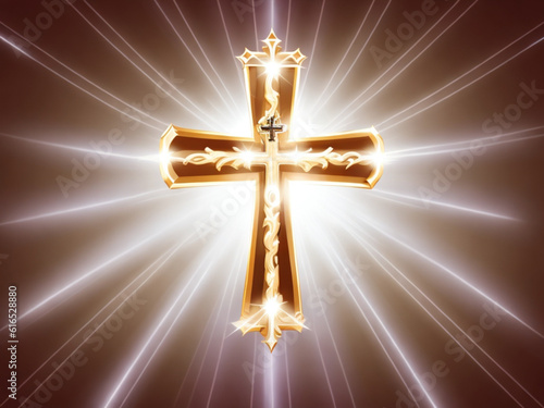 Gold Cross on Christian Symbol Generative AI