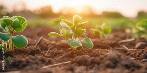 Springtime cotton field with fresh, green sprouts in soft focus. beautiful Generative AI AIG32