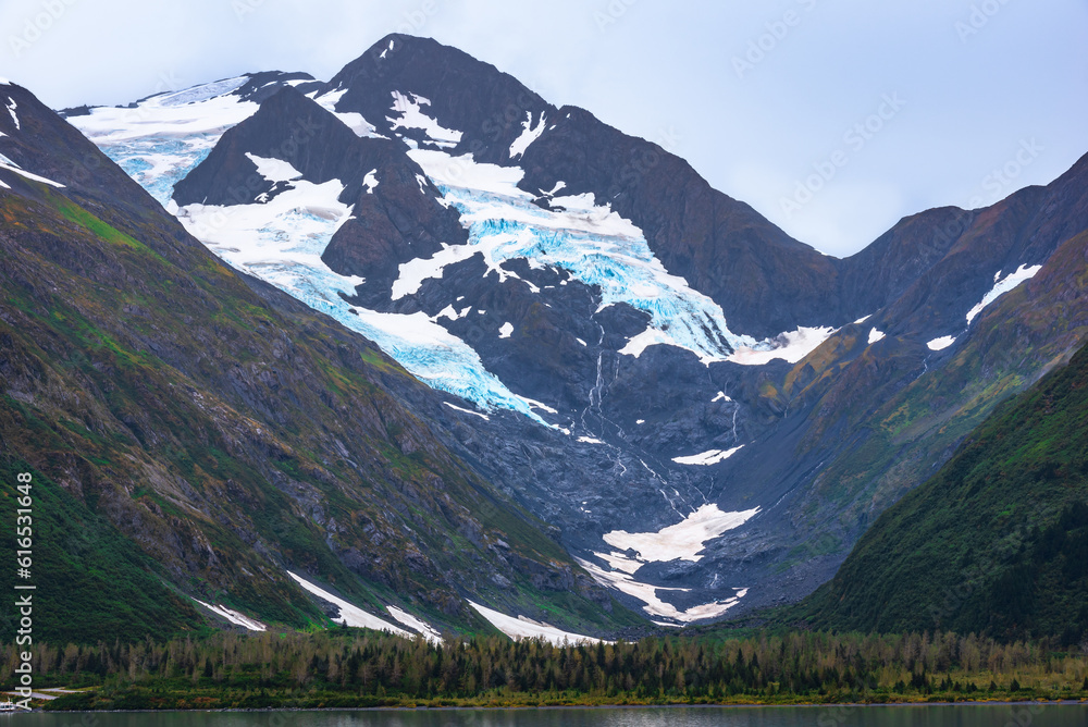 Byron Glacier is located in Girdwood, Alaska on the Kenia Peninsula, sitting adjacent to Portage Lake and Portage Glacier.