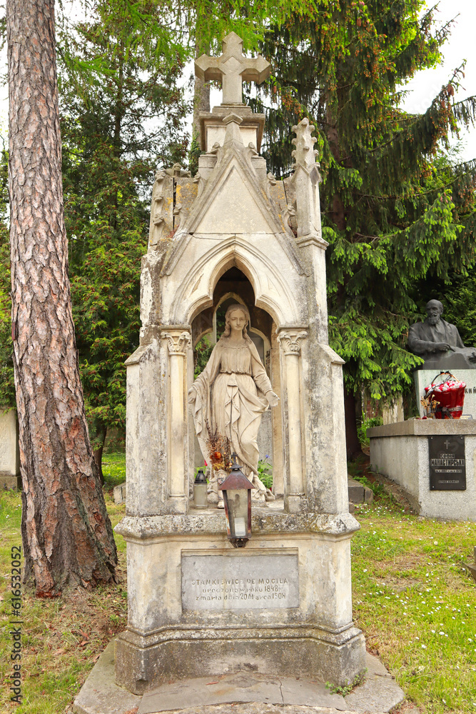 Ancient tombstone at the famous Lychakiv Cemetery in Lviv, Ukraine