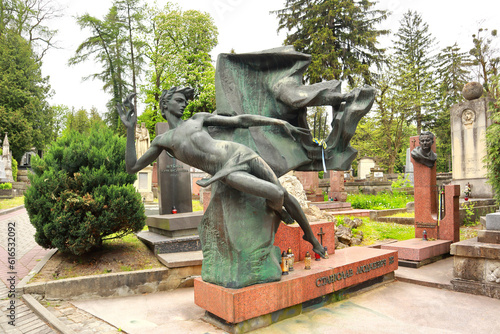 Tombstone (sculpture) to Stanislav Lyudkevich at the Lychakiv Cemetery in Lviv, Ukraine photo