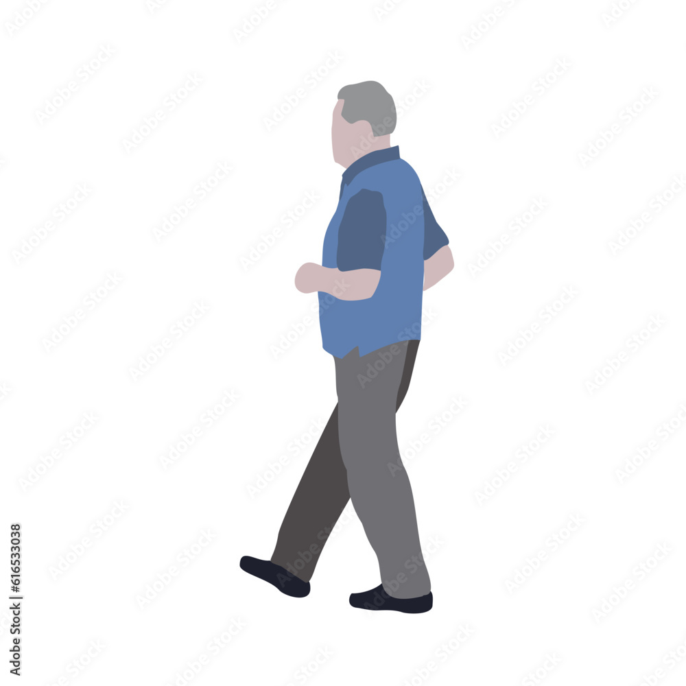 A man walks down the street in summer clothes. 2D image to use as entourage. Flat city vector infographic.