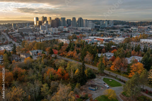 The city of Bellevue Washington during a sunset in Autumn photo